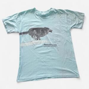 Vintage 1986 Harlequin Denver Zoo Double Sided Wolf Shirt Blue, Medium